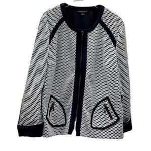 Tribal Womens Black & White Textured Jacket With Zipper Pockets XL
